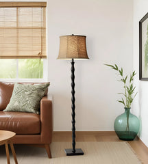 Rustic Floor Lamp with Black Base and Beige Burlap Shade HomeRoots