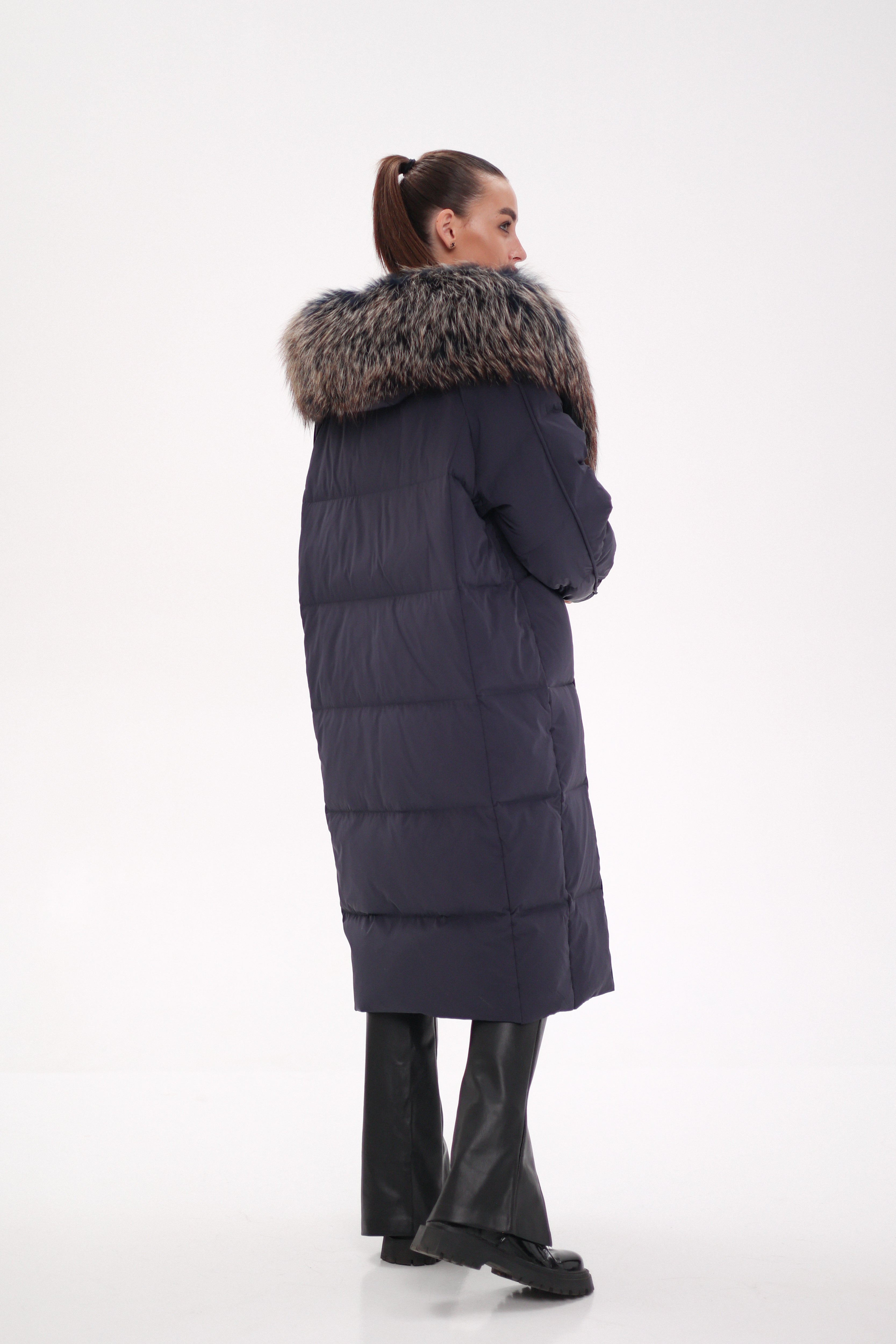 Rei Genuine Fur Trim Hooded Down Coat in Navy Alaska® Outerwear Company