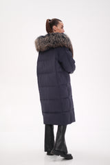 Rei Genuine Fur Trim Hooded Down Coat in Navy Alaska® Outerwear Company