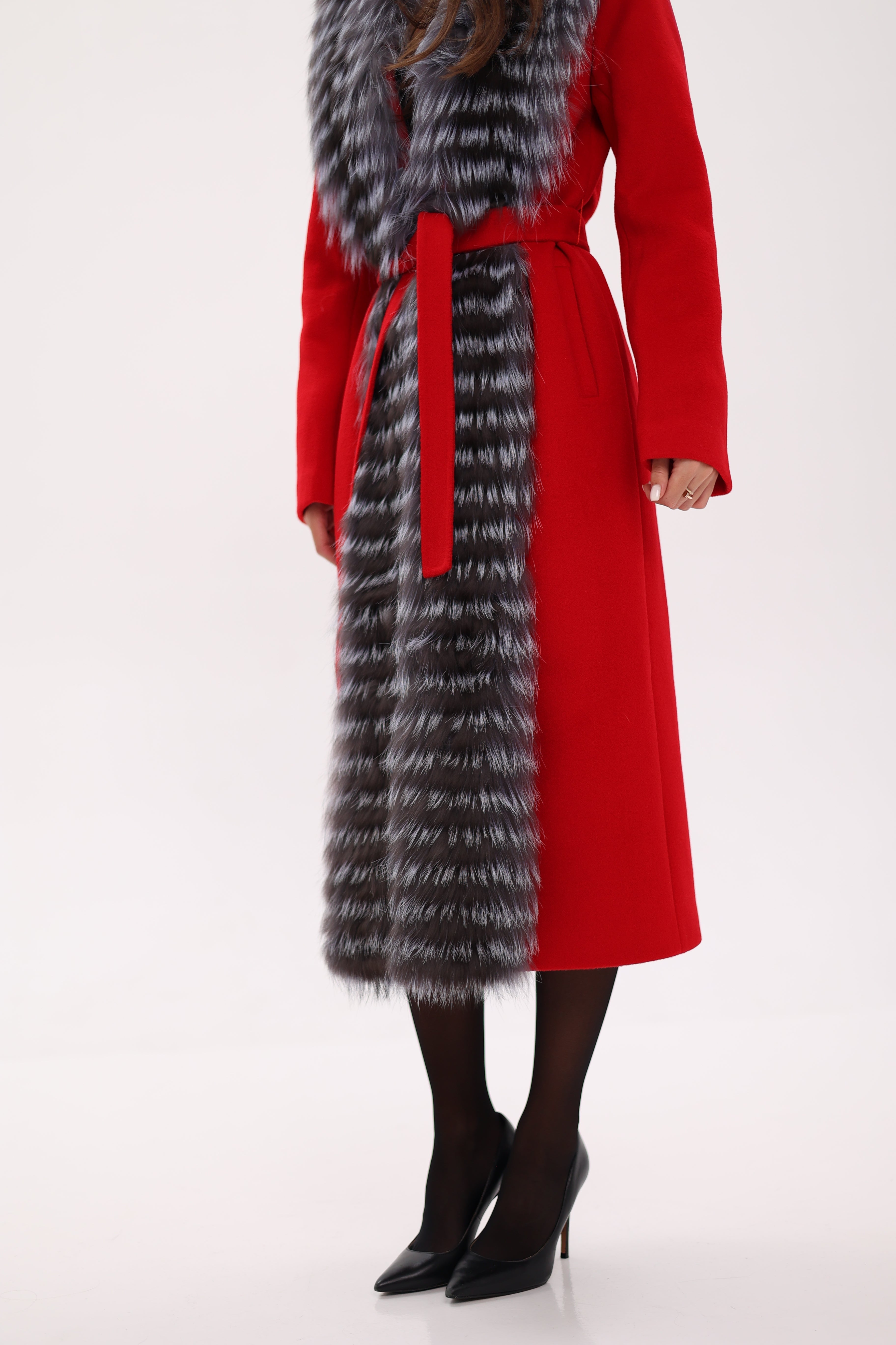 Genuine Silver Fox Virgin Wool Wrap Coat in Red Alaska® Outerwear Company
