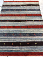 Hand-Knotted Indo-Gabbeh Wool & Bamboo Rug – 5'2" x 7' – Durable Striped Design Rugistan