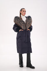 Rei Genuine Fur Trim Hooded Down Coat in Navy Alaska® Outerwear Company