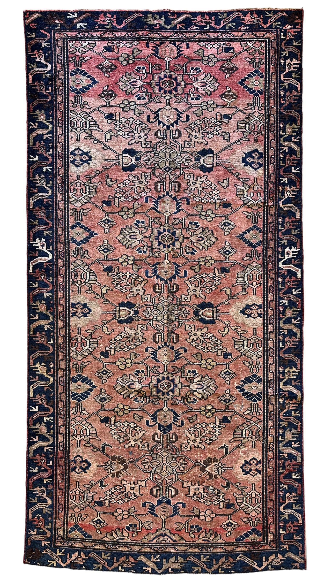 4' 4 x 9' 3 Hand Knotted Ultra Vintage Persian Wool Runner Rug Rugistan