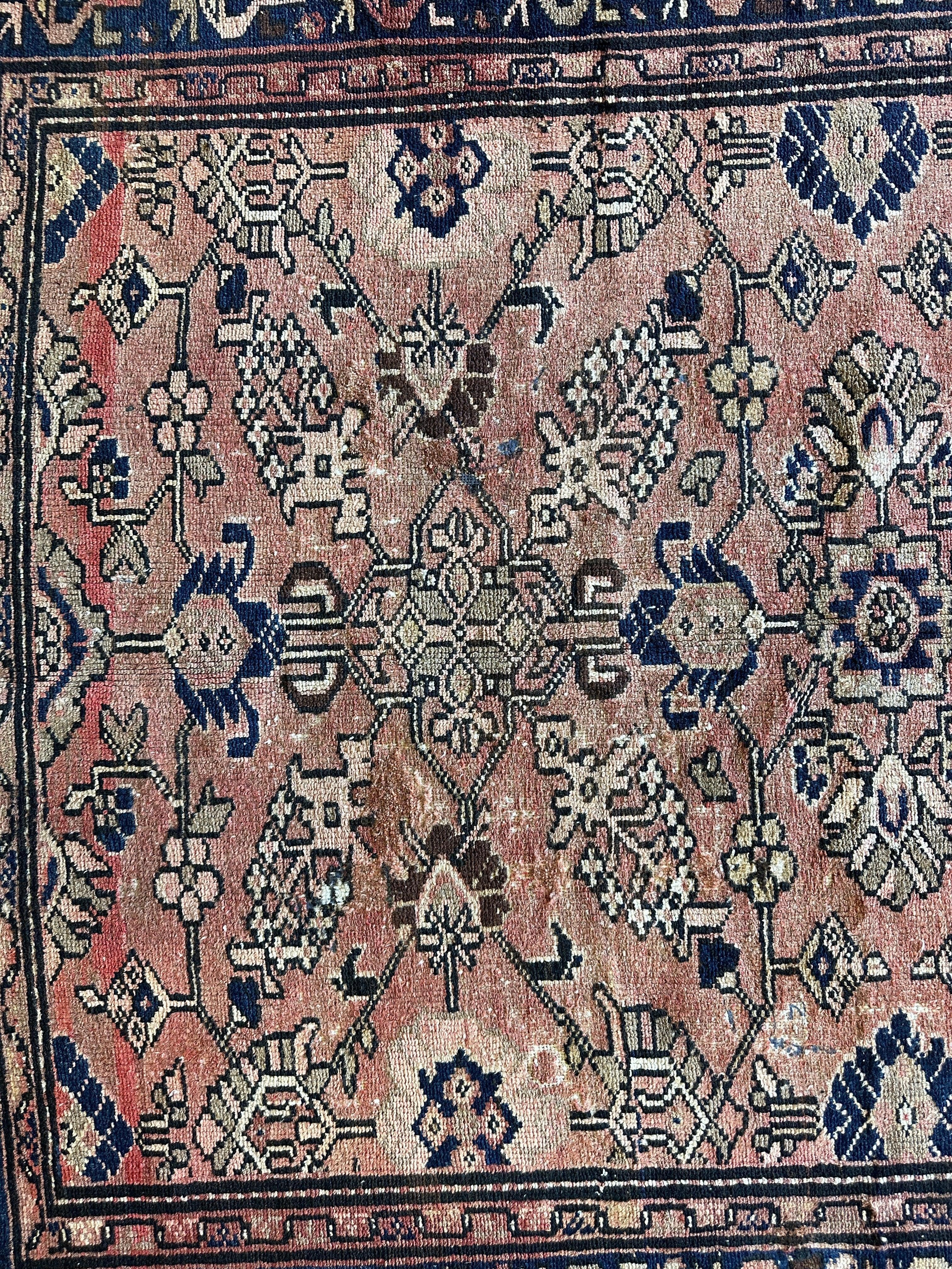 4' 4 x 9' 3 Hand Knotted Ultra Vintage Persian Wool Runner Rug Rugistan