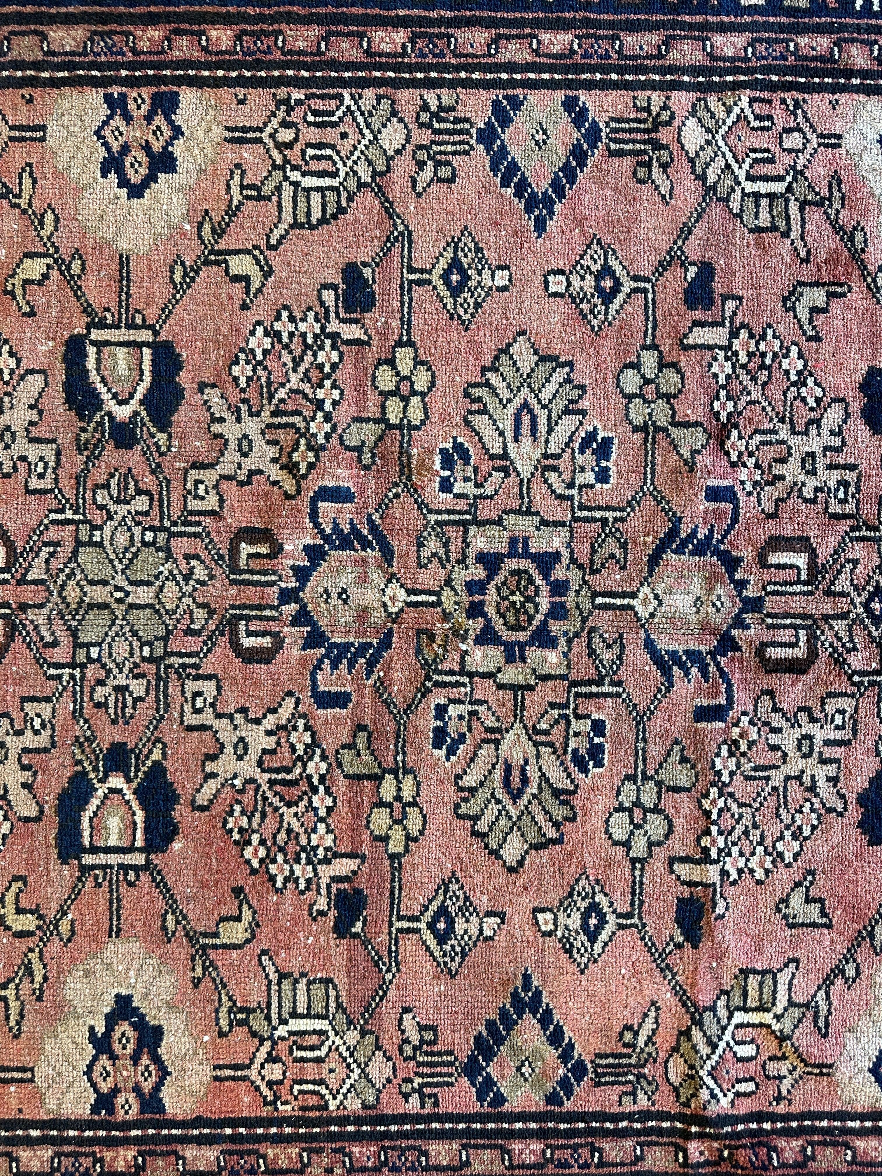 4' 4 x 9' 3 Hand Knotted Ultra Vintage Persian Wool Runner Rug Rugistan