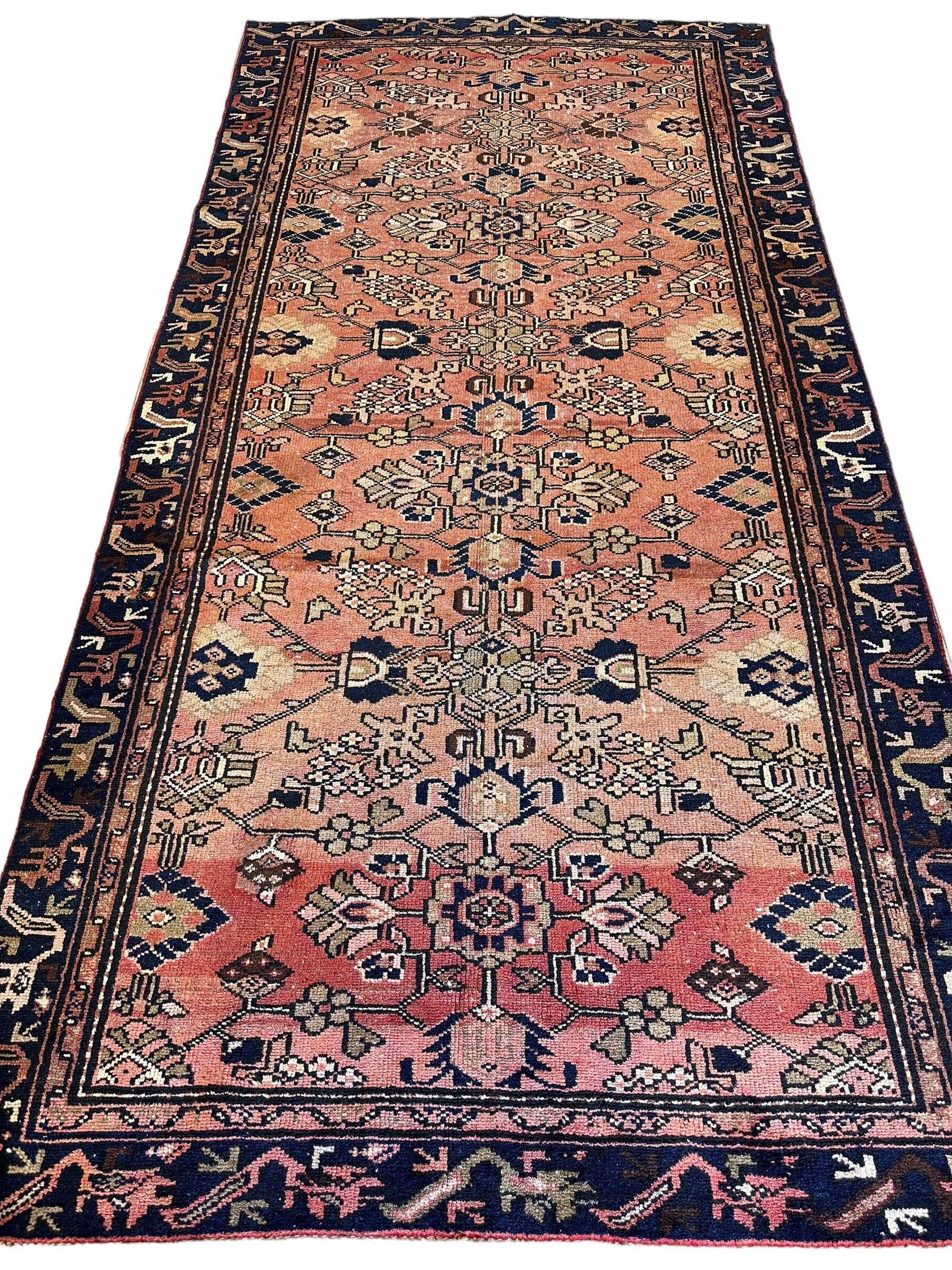 4' 4 x 9' 3 Hand Knotted Ultra Vintage Persian Wool Runner Rug Rugistan