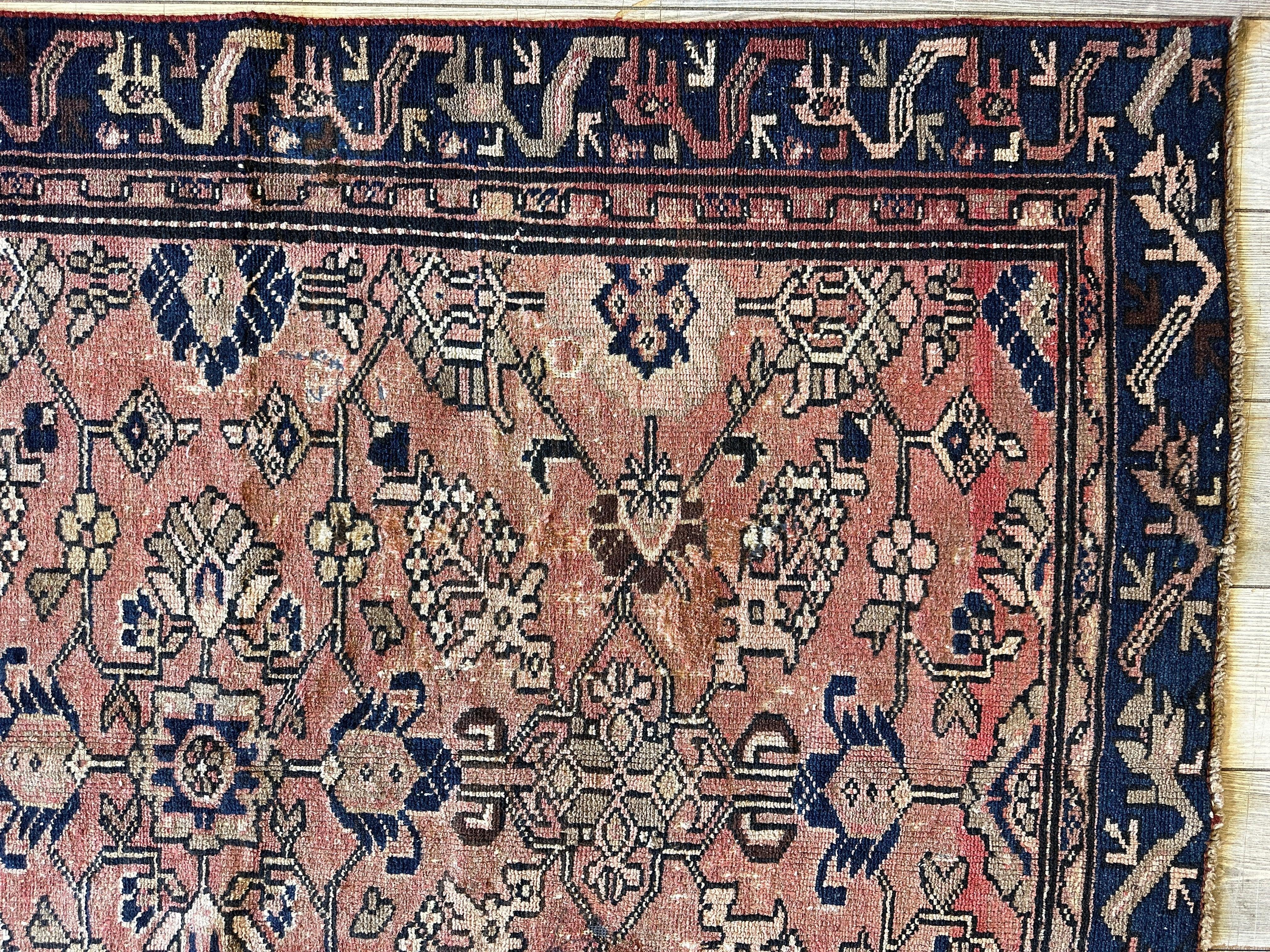 4' 4 x 9' 3 Hand Knotted Ultra Vintage Persian Wool Runner Rug Rugistan