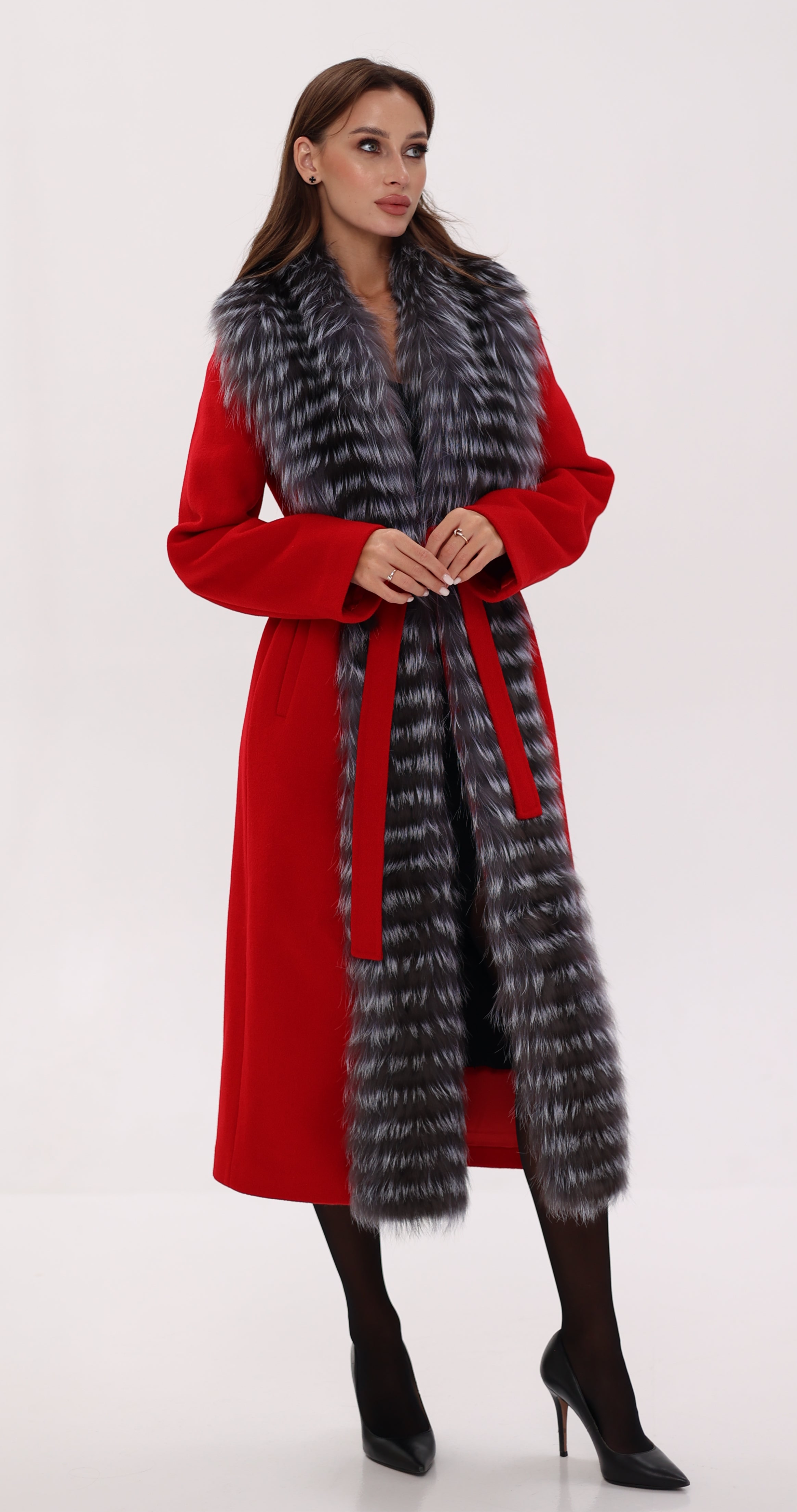 Genuine Silver Fox Virgin Wool Wrap Coat in Red Alaska® Outerwear Company
