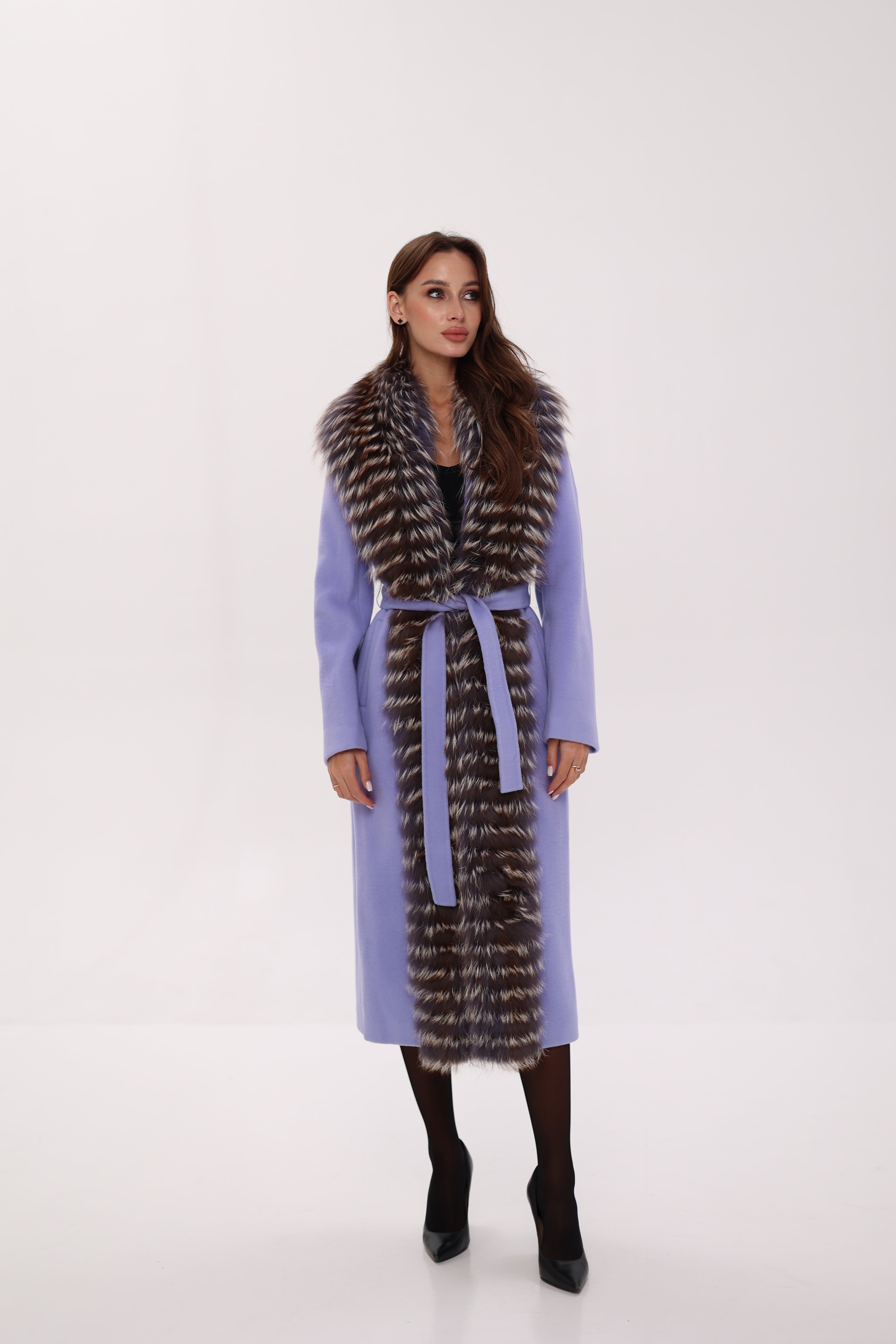 Genuine Silver Fox Virgin Wool Wrap Coat in Lavender Alaska® Outerwear Company