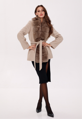 Genuine Polar Fox Fur Virgin Wool Coat in Nude Alaska® Outerwear Company