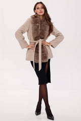 Genuine Polar Fox Fur Virgin Wool Coat in Nude Alaska® Outerwear Company