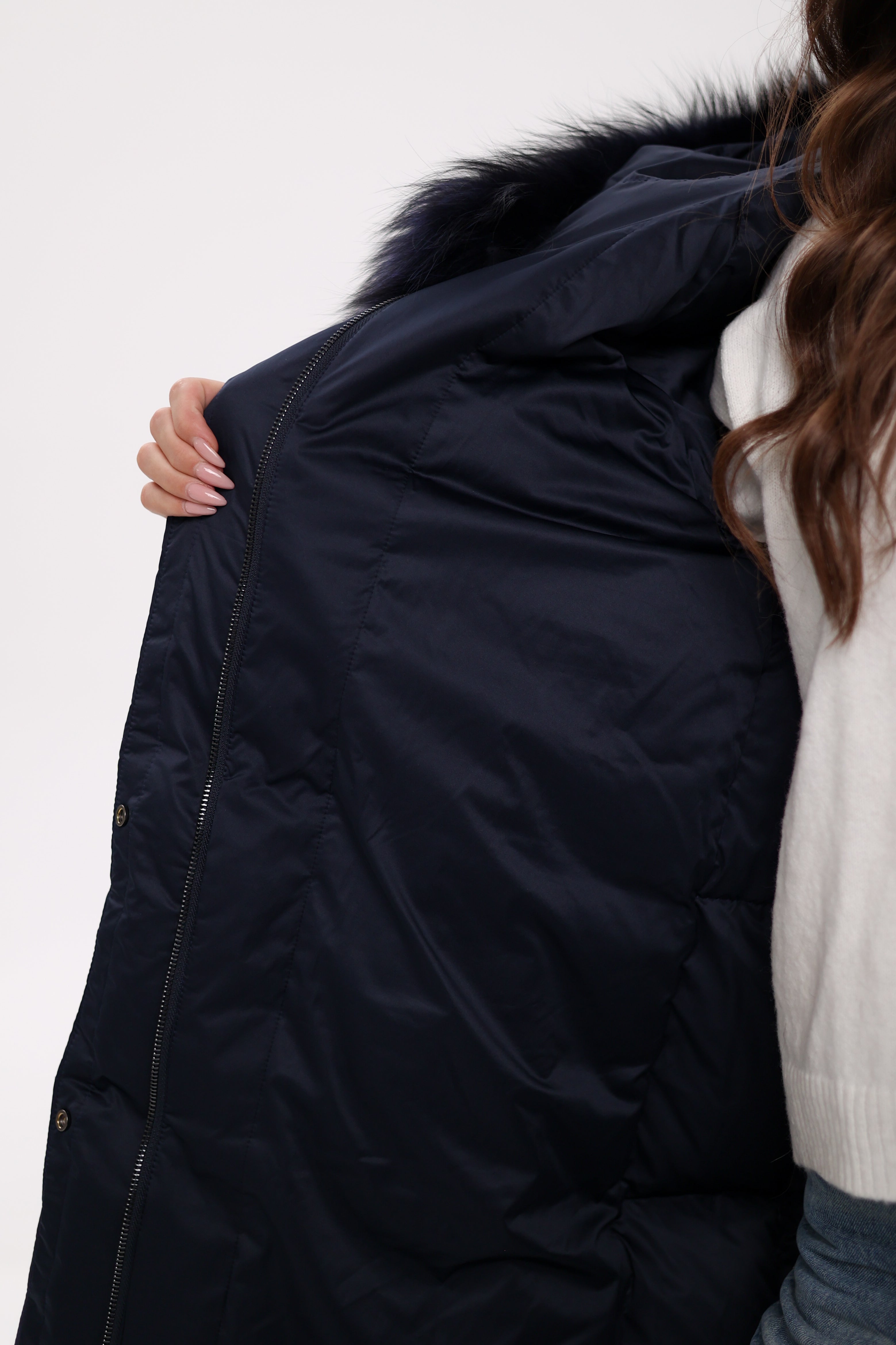 Genuine Fox Fur Trim Down Coat in Royal Blue Alaska® Outerwear Company