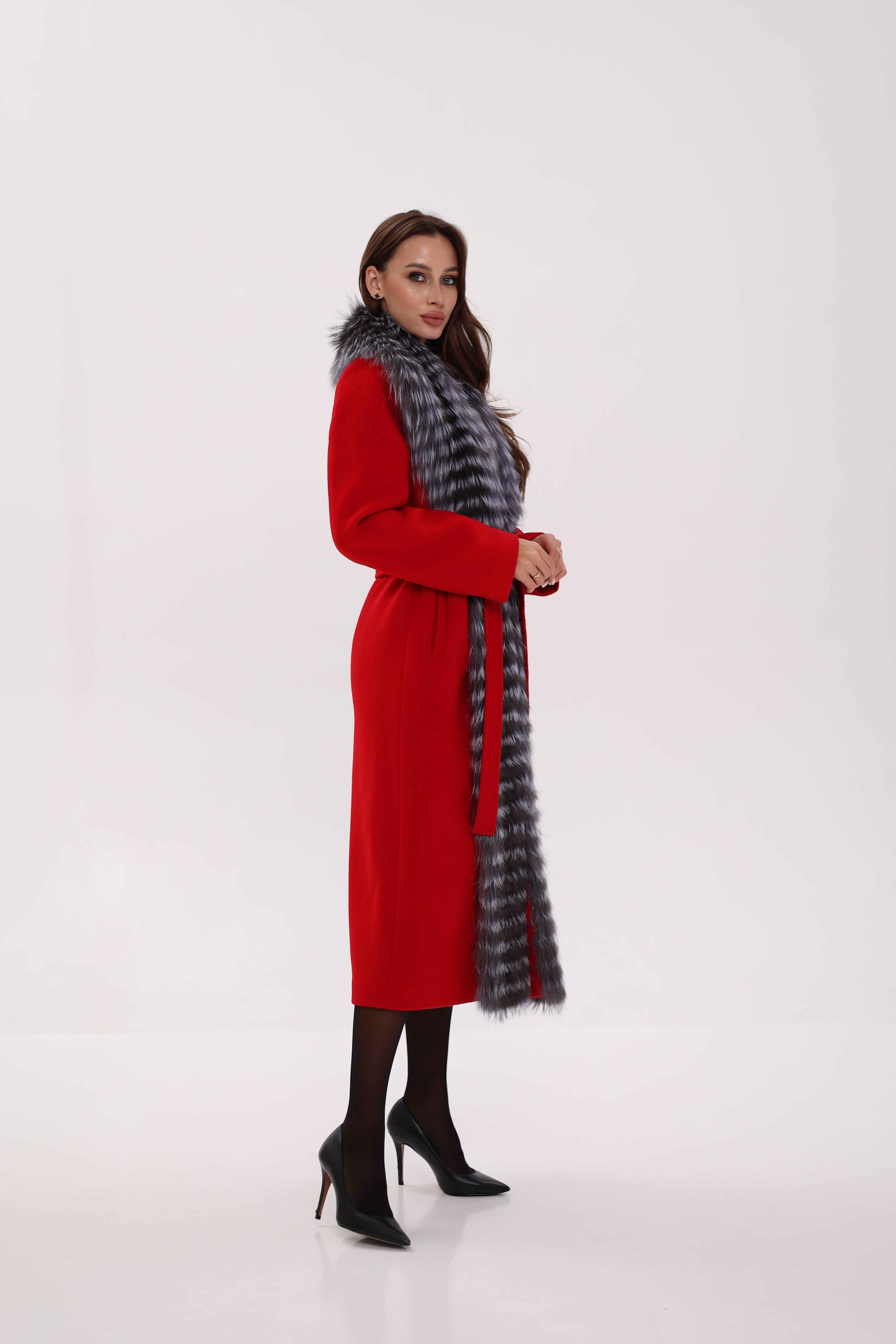 Genuine Silver Fox Virgin Wool Wrap Coat in Red Alaska® Outerwear Company