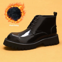 Men's Patent Leather Ankle Boots — Glossy Platform
