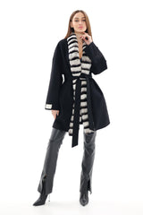 Genuine French Orylag Fur Italian Cashmere Wool Coat 85cm