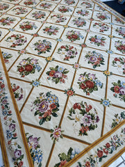 Handmade Needlepoint Floral Wool Rug – 9' 7" x 13' 5" – Vintage European Tapestry Style Rugistan