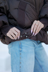 Chantal Genuine Fur Trim Down Fill Coat in Chocolate