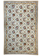 Handmade Needlepoint Floral Wool Rug – 9' 7" x 13' 5" – Vintage European Tapestry Style Rugistan