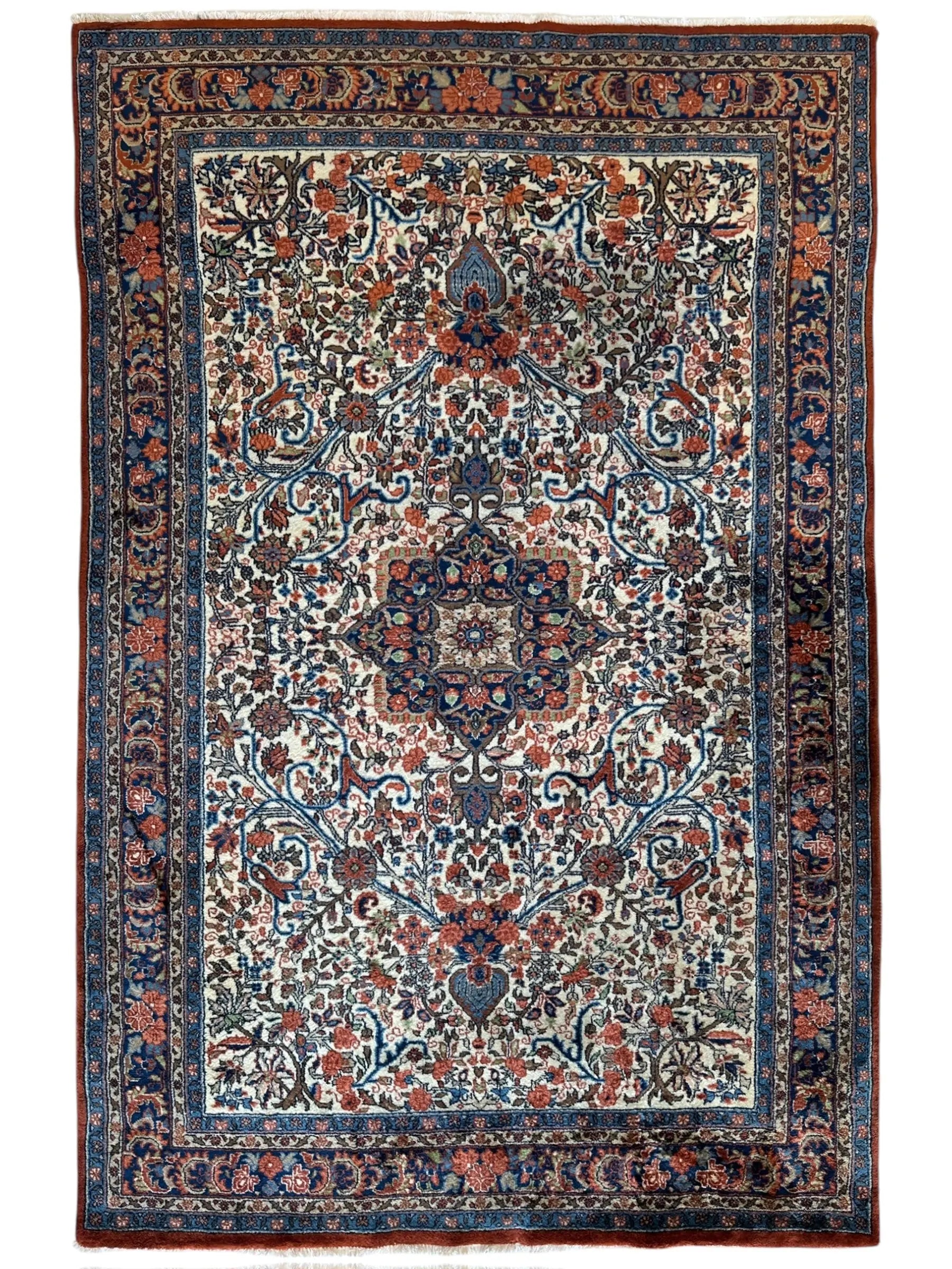 Vintage Persian Sarouk Wool Rug – 4’4” x 6’6” – Hand-Knotted Floral Medallion Design Rugistan
