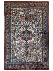 Vintage Persian Sarouk Wool Rug – 4’4” x 6’6” – Hand-Knotted Floral Medallion Design Rugistan