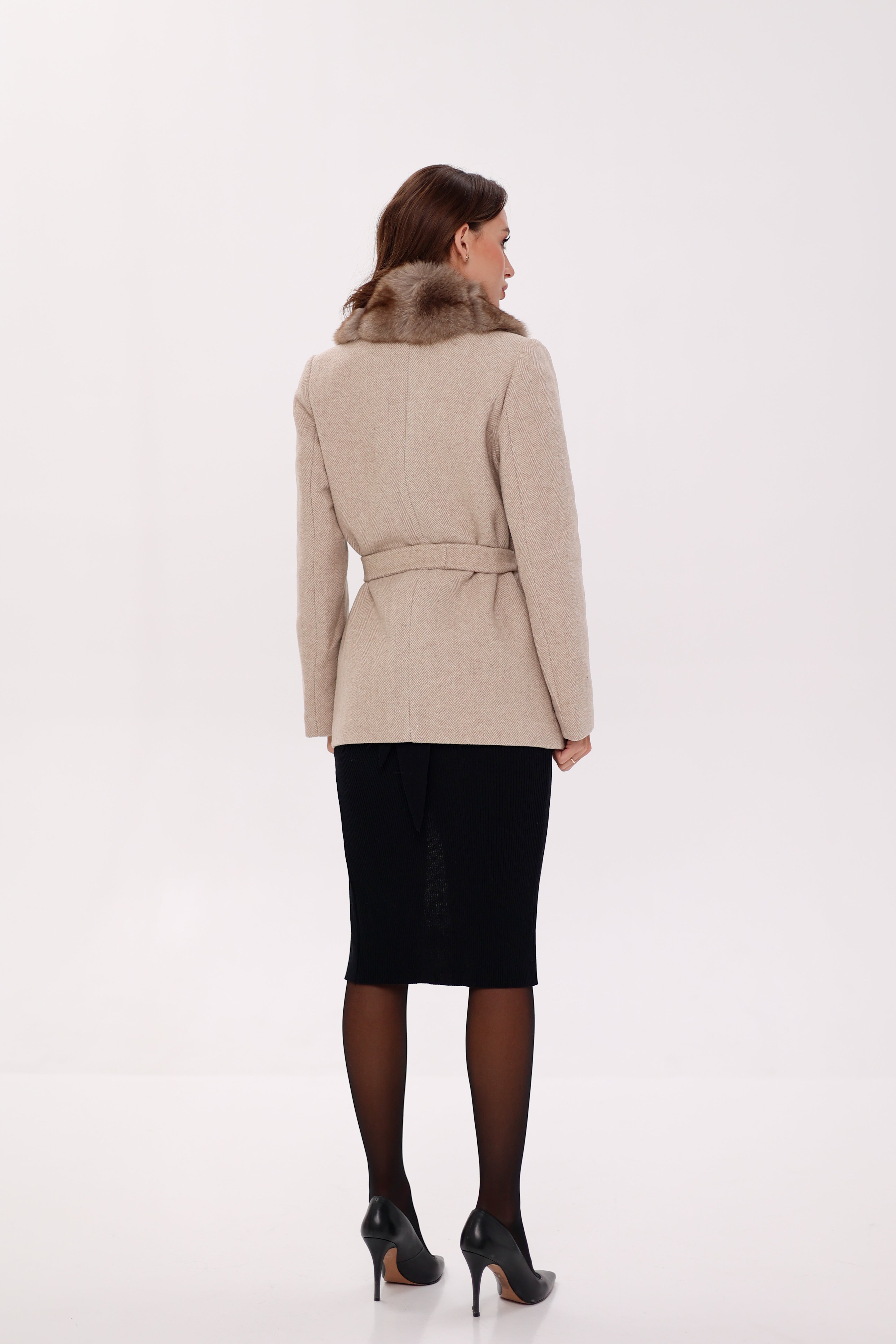 Genuine Polar Fox Fur Virgin Wool Coat in Nude Alaska® Outerwear Company