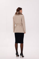 Genuine Polar Fox Fur Virgin Wool Coat in Nude Alaska® Outerwear Company