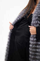 Genuine Silver Fox Virgin Wool Wrap Coat in Black Alaska® Outerwear Company