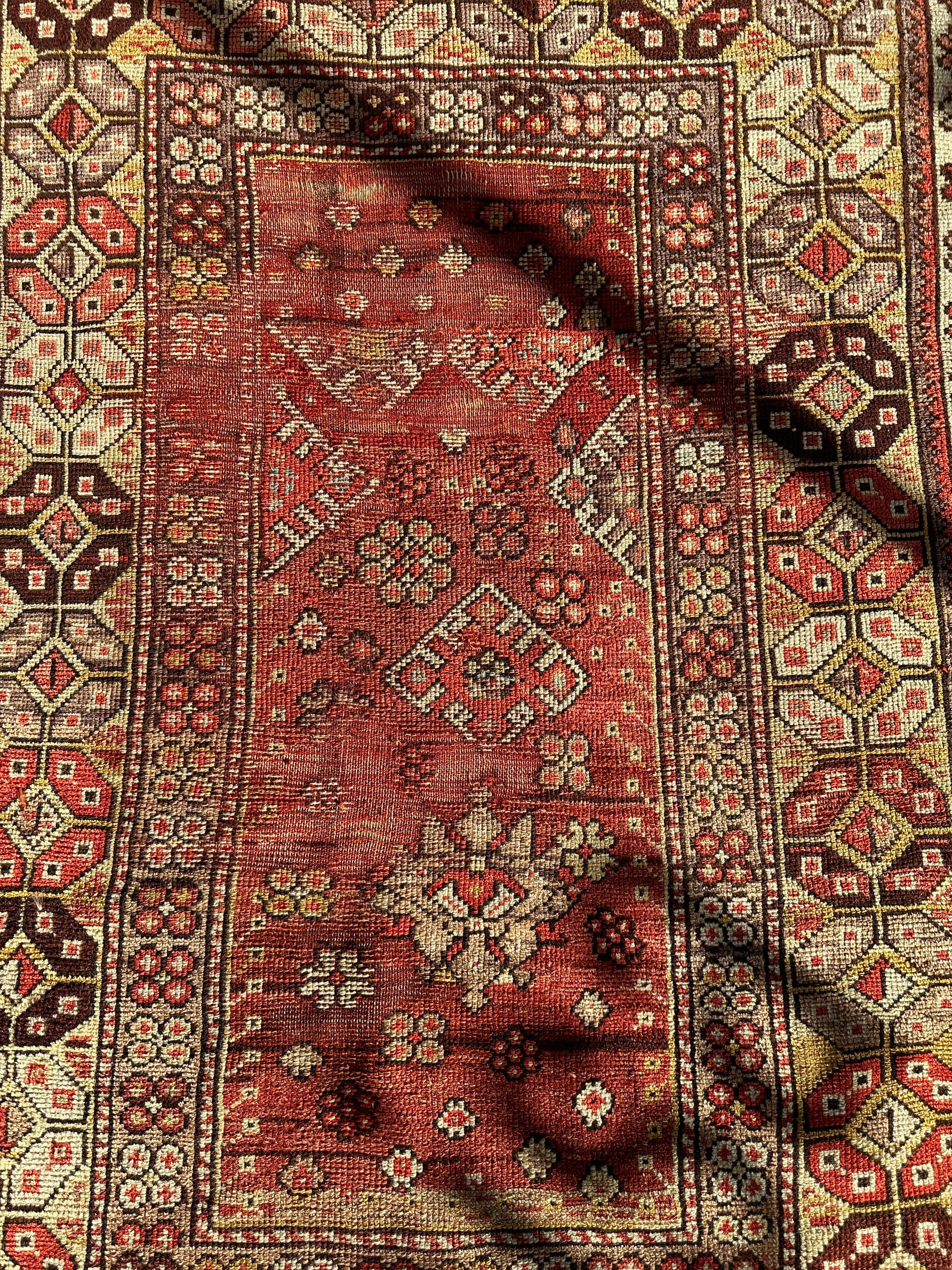 Antique Turkish Wool Distressed Prayer Rug 4’3” x 5’11” Rugistan