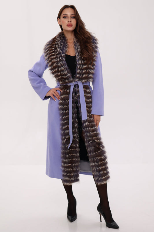 Genuine Silver Fox Virgin Wool Wrap Coat in Lavender Alaska® Outerwear Company