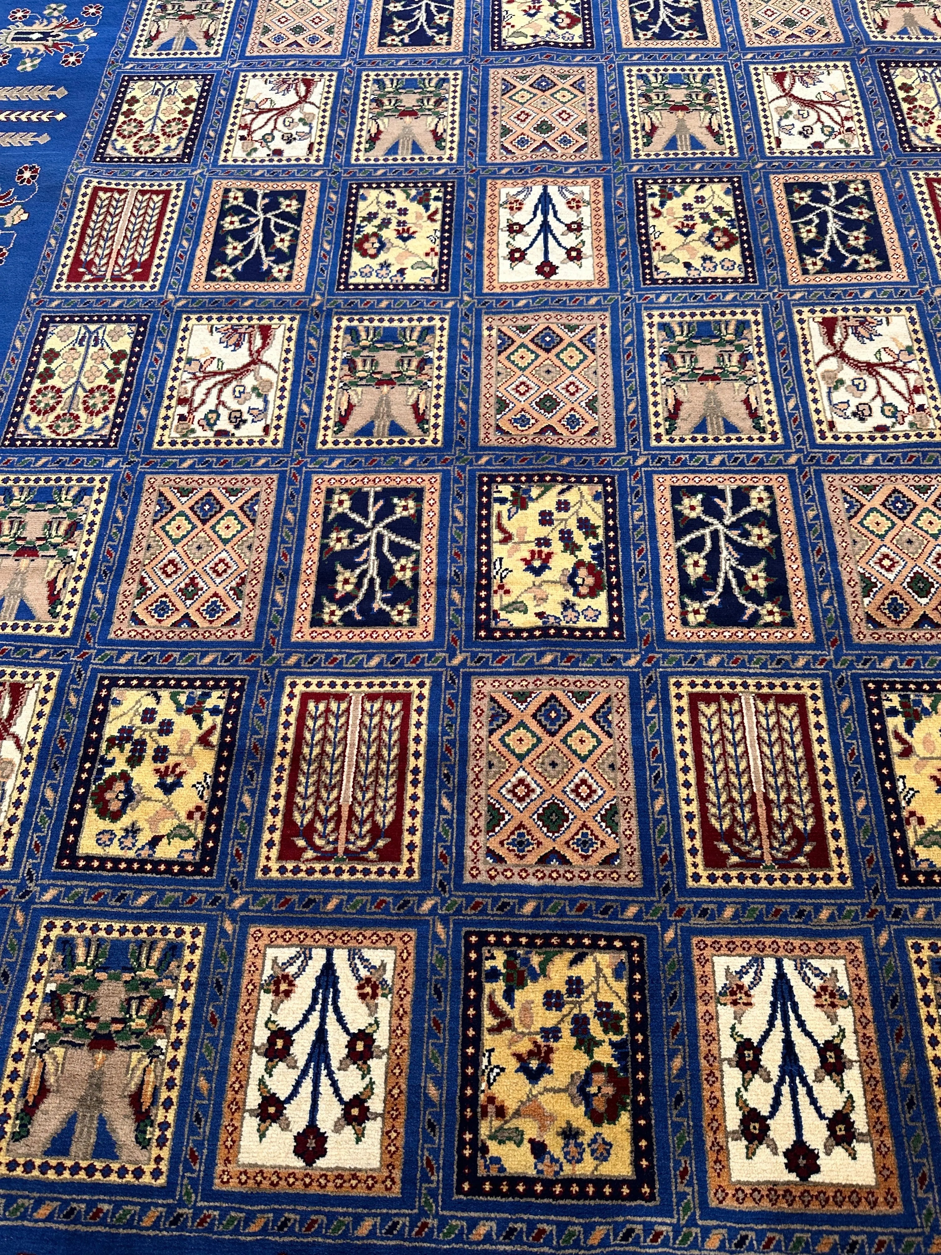 6'9″ x 10' Hand-Knotted Afghani Bakhtiari Wool Rug – Persian Garden Design – Blue & Cream Rugistan