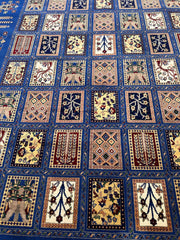 6'9″ x 10' Hand-Knotted Afghani Bakhtiari Wool Rug – Persian Garden Design – Blue & Cream Rugistan