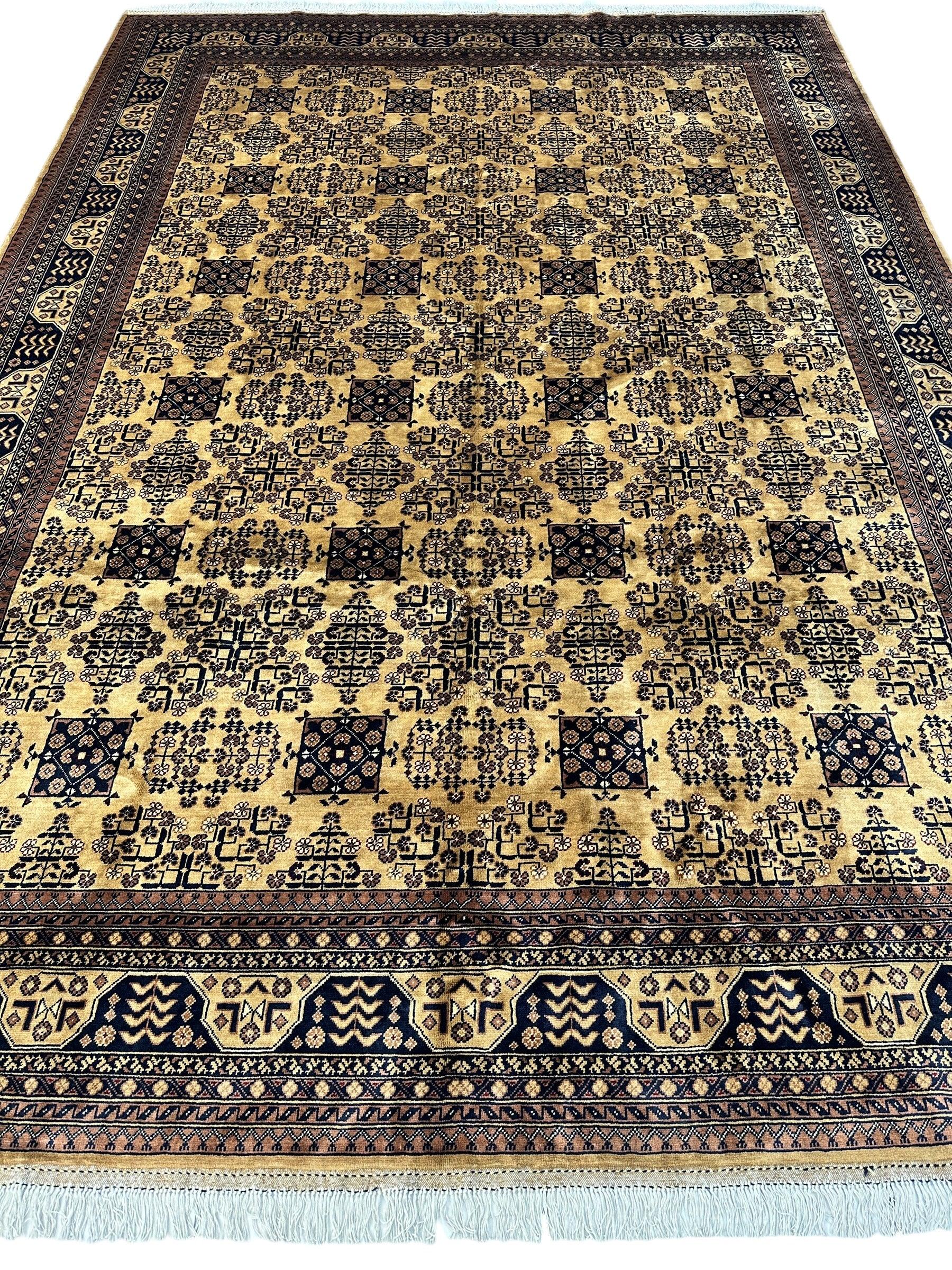 Hand-Knotted Afghan Bukhara Rug 8'4" x 11'10" - Wool, Geometric Patterns Rugistan