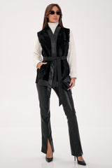 Genuine Mink Fur Leather Trim Wool Vest Alaska® Outerwear Company