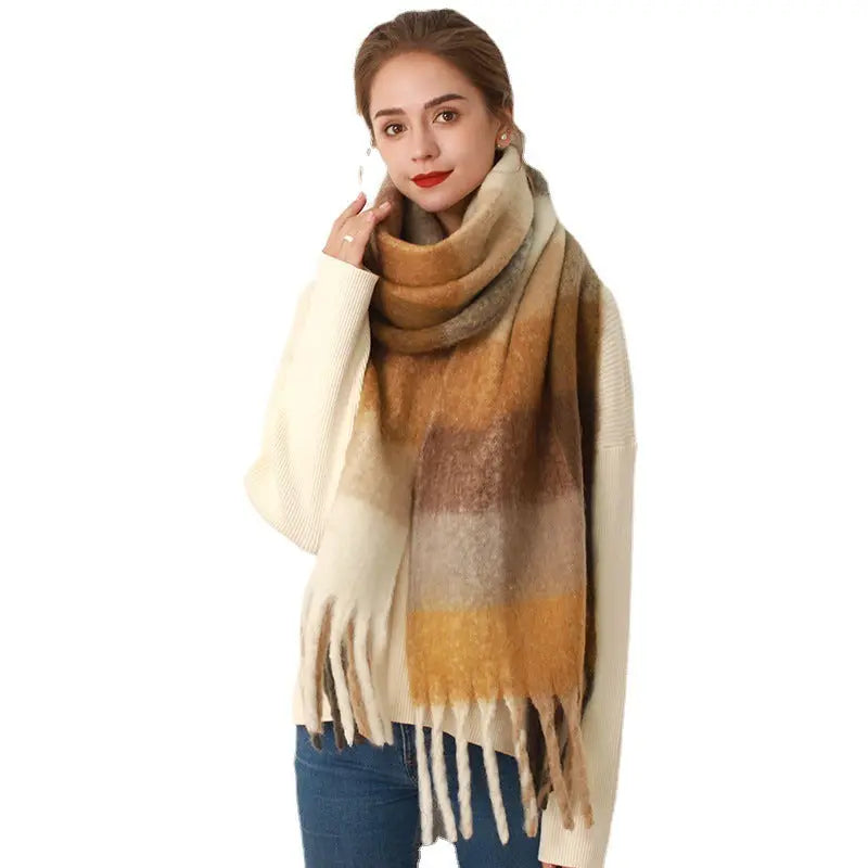 Women's Grid Patterned Scarf with Tassels Family Shopolf