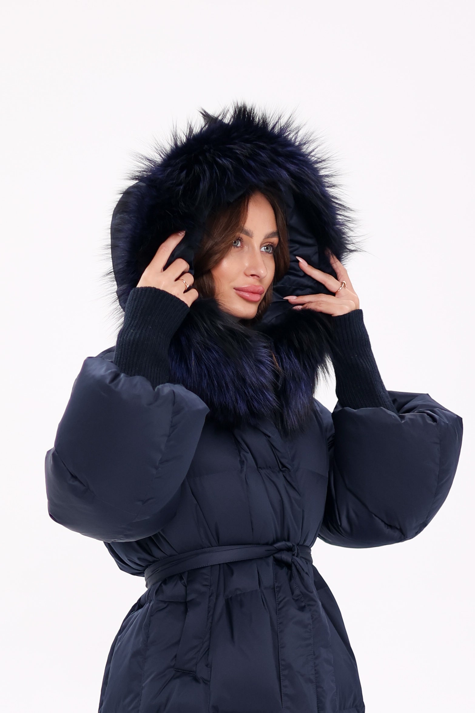 Genuine Fox Fur Trim Down Coat in Royal Blue Alaska® Outerwear Company