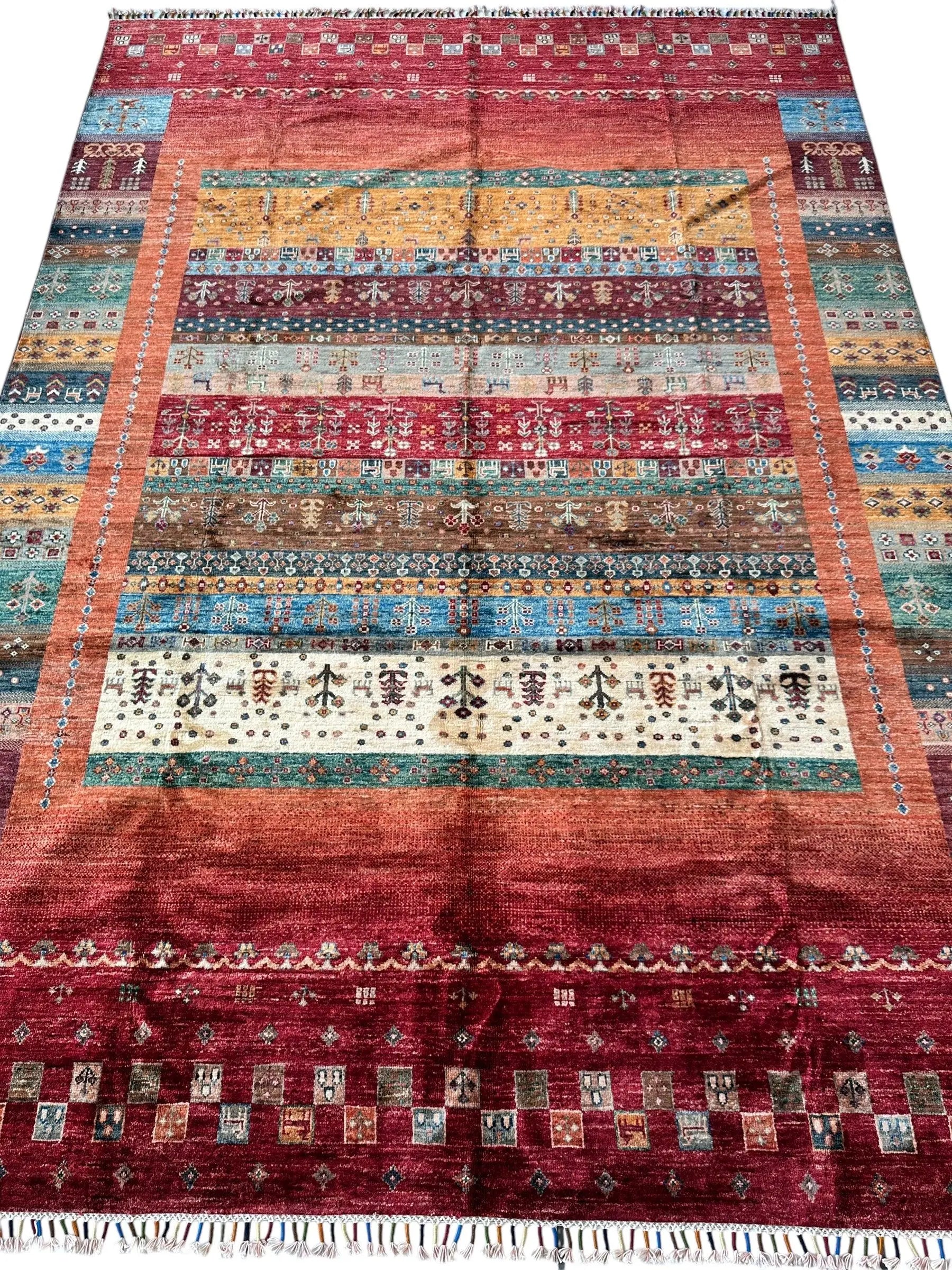Afghani Khorjin Wool Rug – 7' x 9'10" – Vibrant Geometric & Tribal Patterns Rugistan