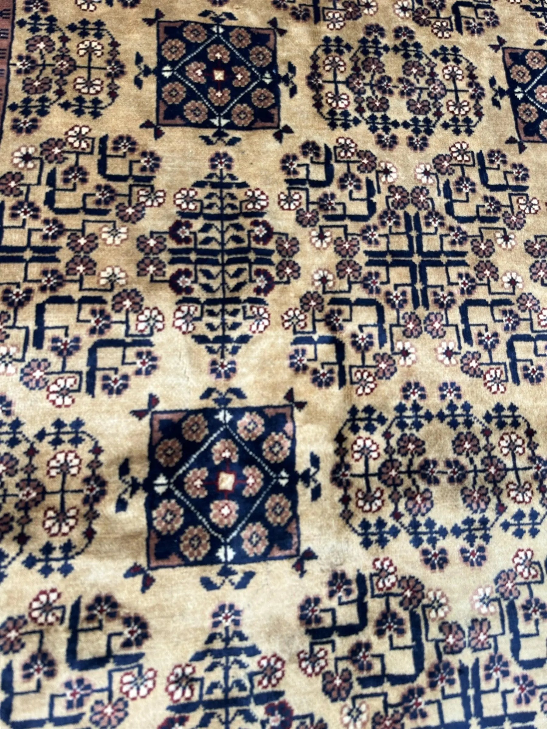 Hand-Knotted Afghan Bukhara Rug 8'4" x 11'10" - Wool, Geometric Patterns Rugistan