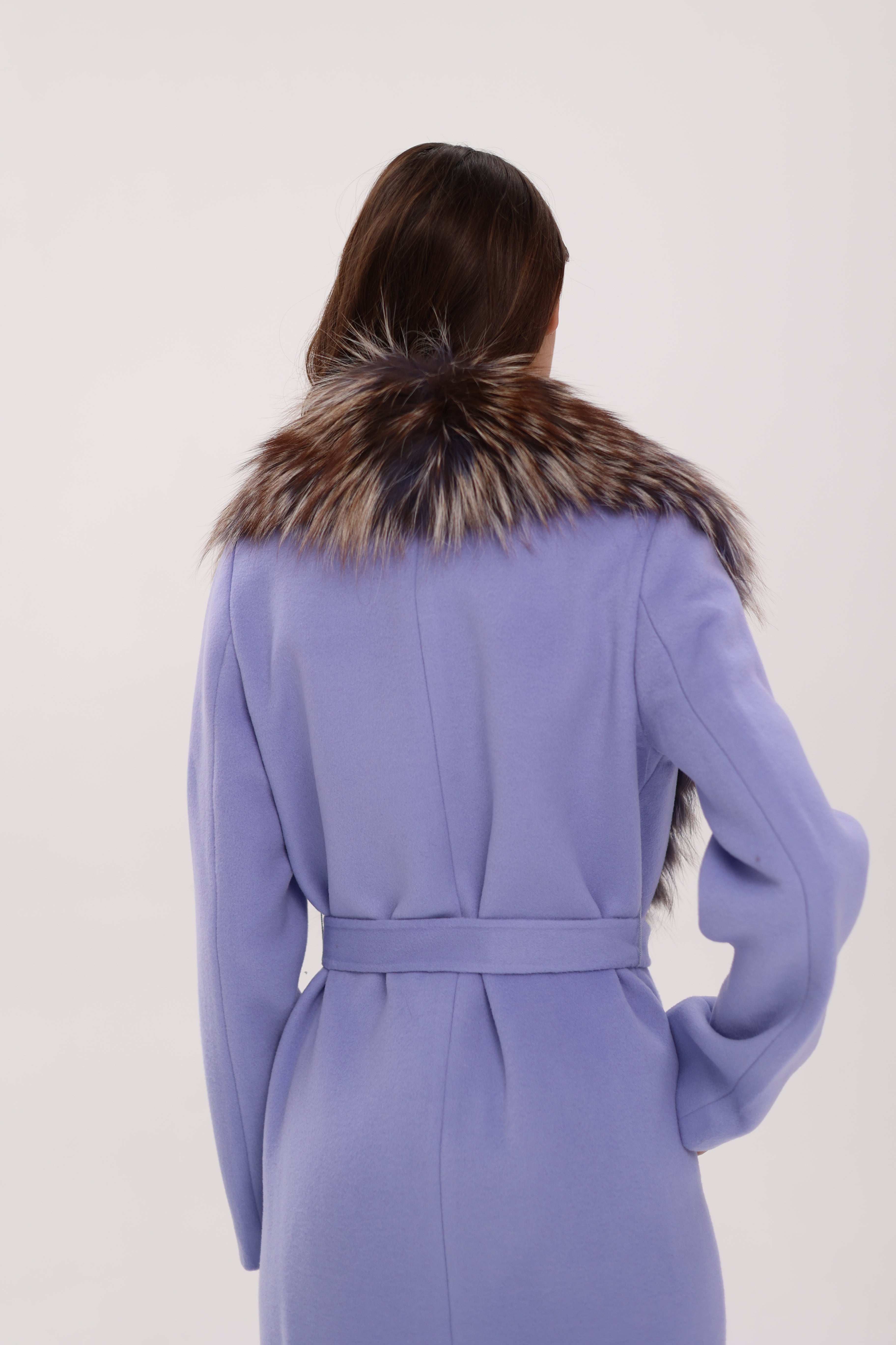 Genuine Silver Fox Virgin Wool Wrap Coat in Lavender Alaska® Outerwear Company