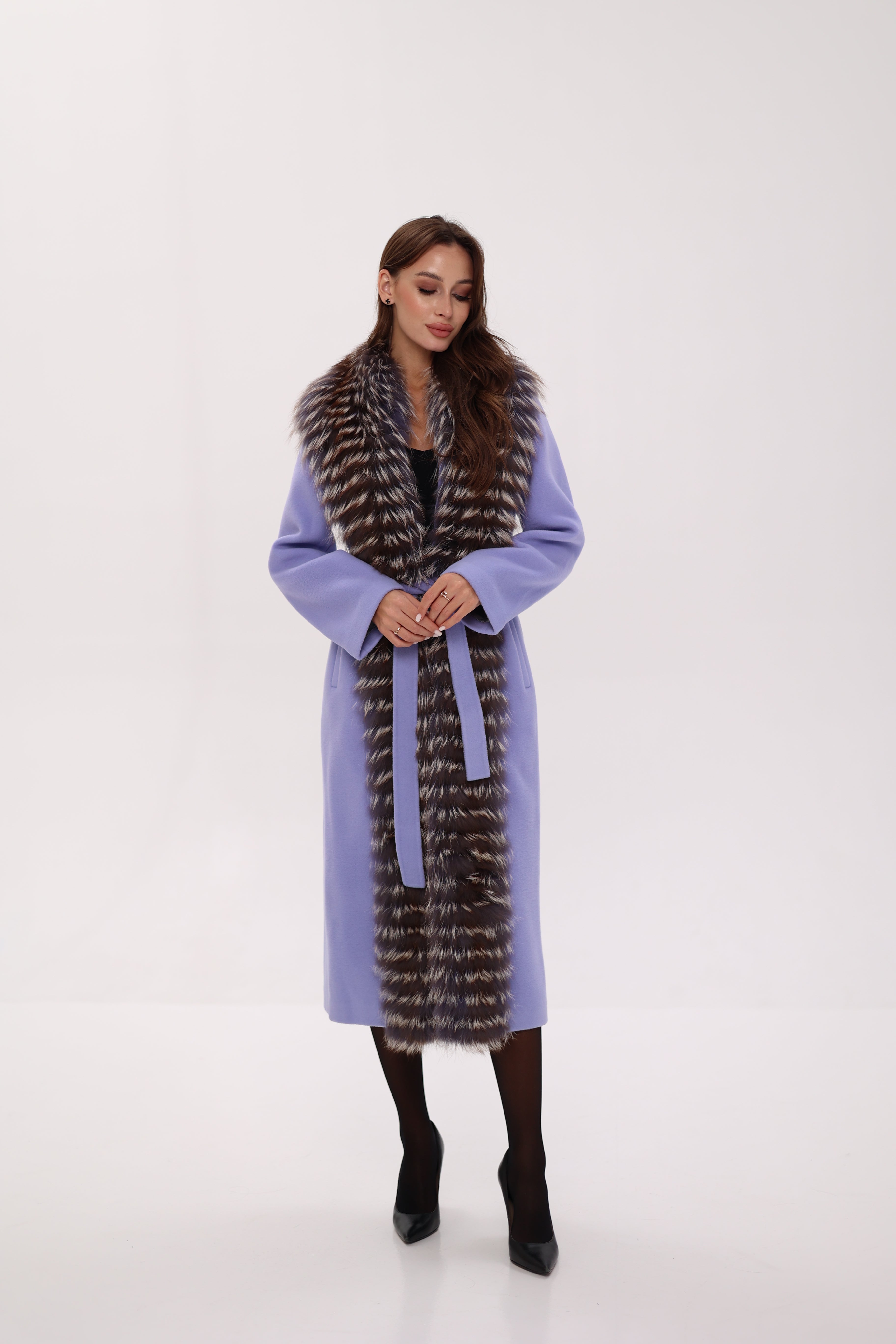 Genuine Silver Fox Virgin Wool Wrap Coat in Lavender Alaska® Outerwear Company