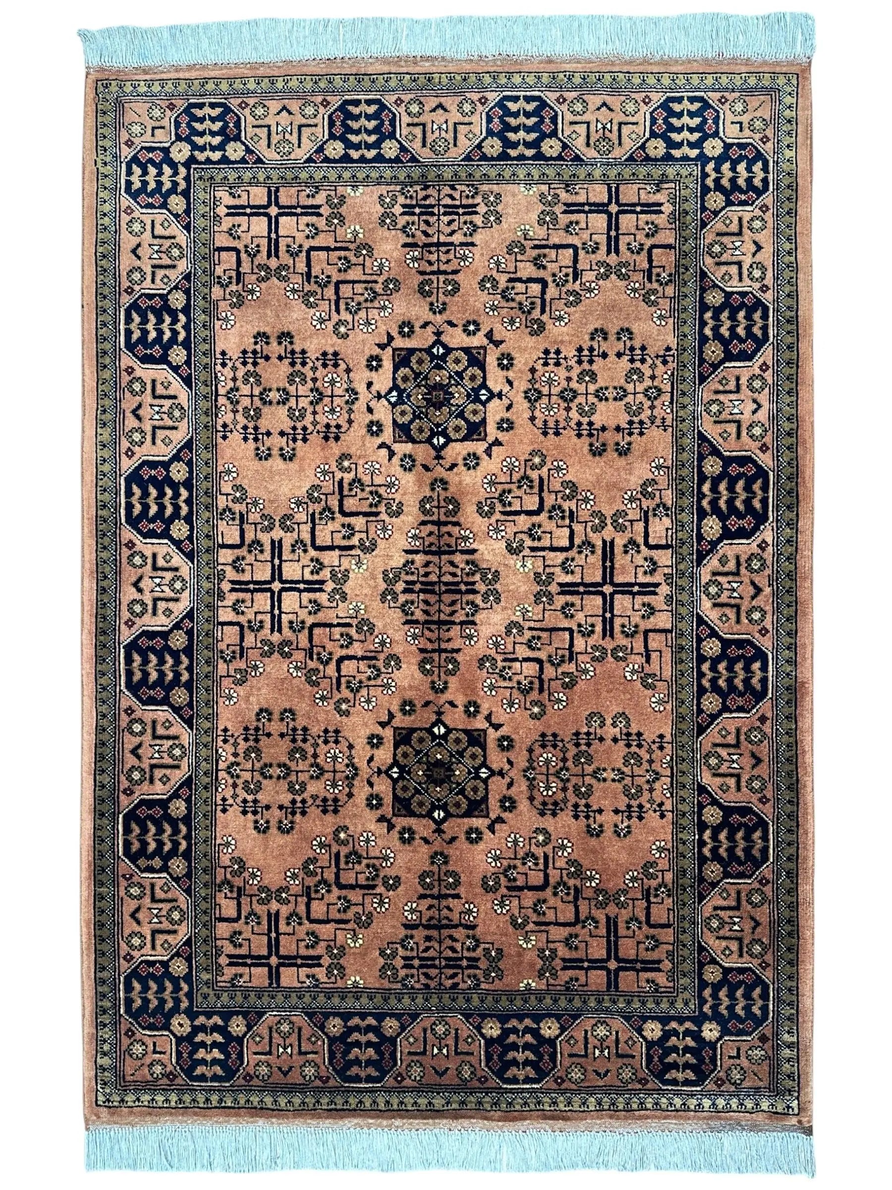 Hand-Knotted Bukharayi Rug – Peach 59” x 40” | Traditional Afghan Wool Rug Rugistan