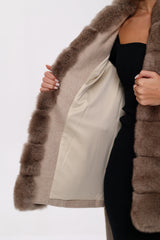 Genuine Polar Fox Fur Virgin Wool Coat in Nude Alaska® Outerwear Company