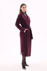 Cambridge Comfort Wraparound Wool Cashmere Coat in Royal Burgundy