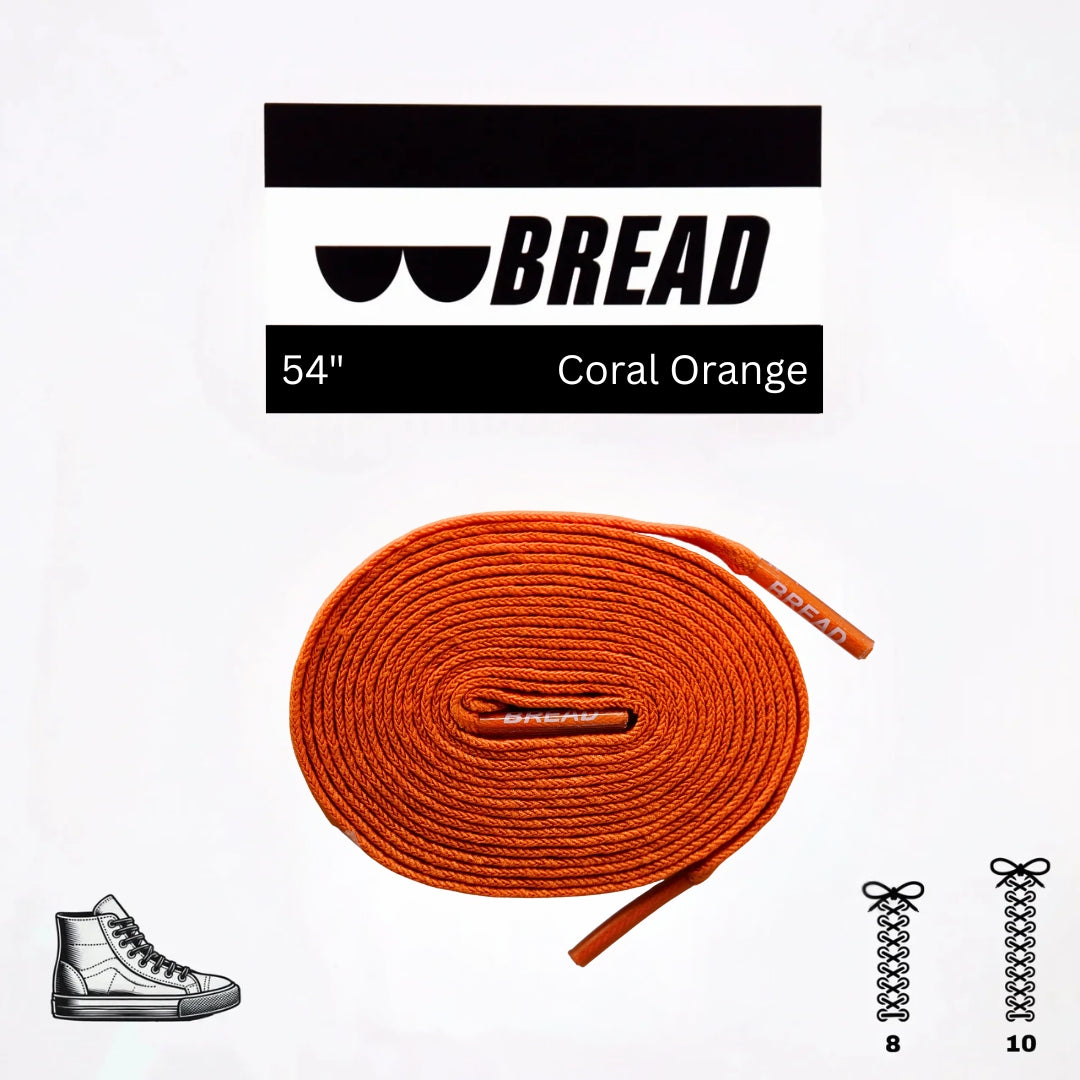 Orange shoelace with 'BREAD' branding on a white background