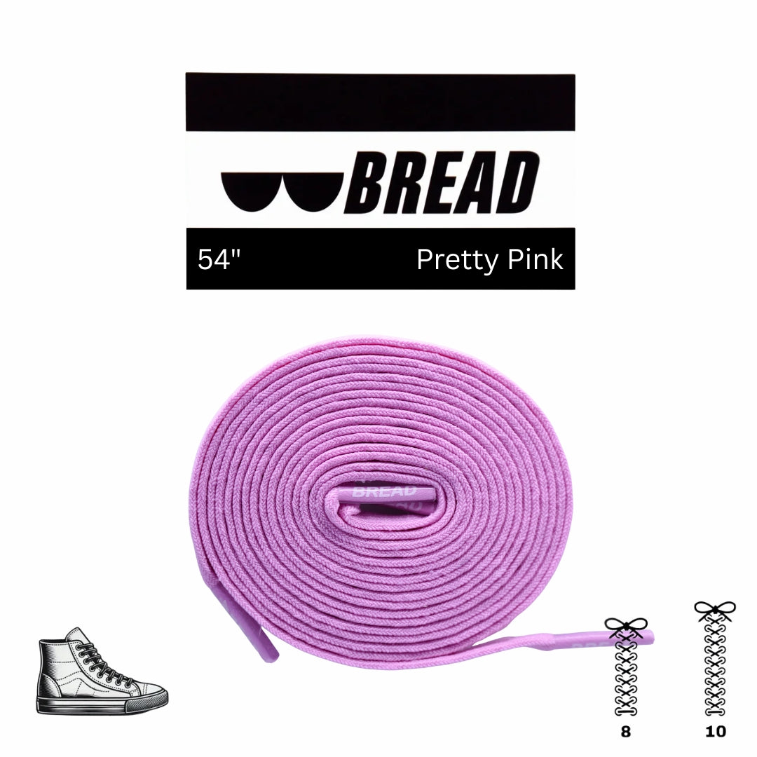 Purple shoelace with 'BREAD' branding and product details on a white background