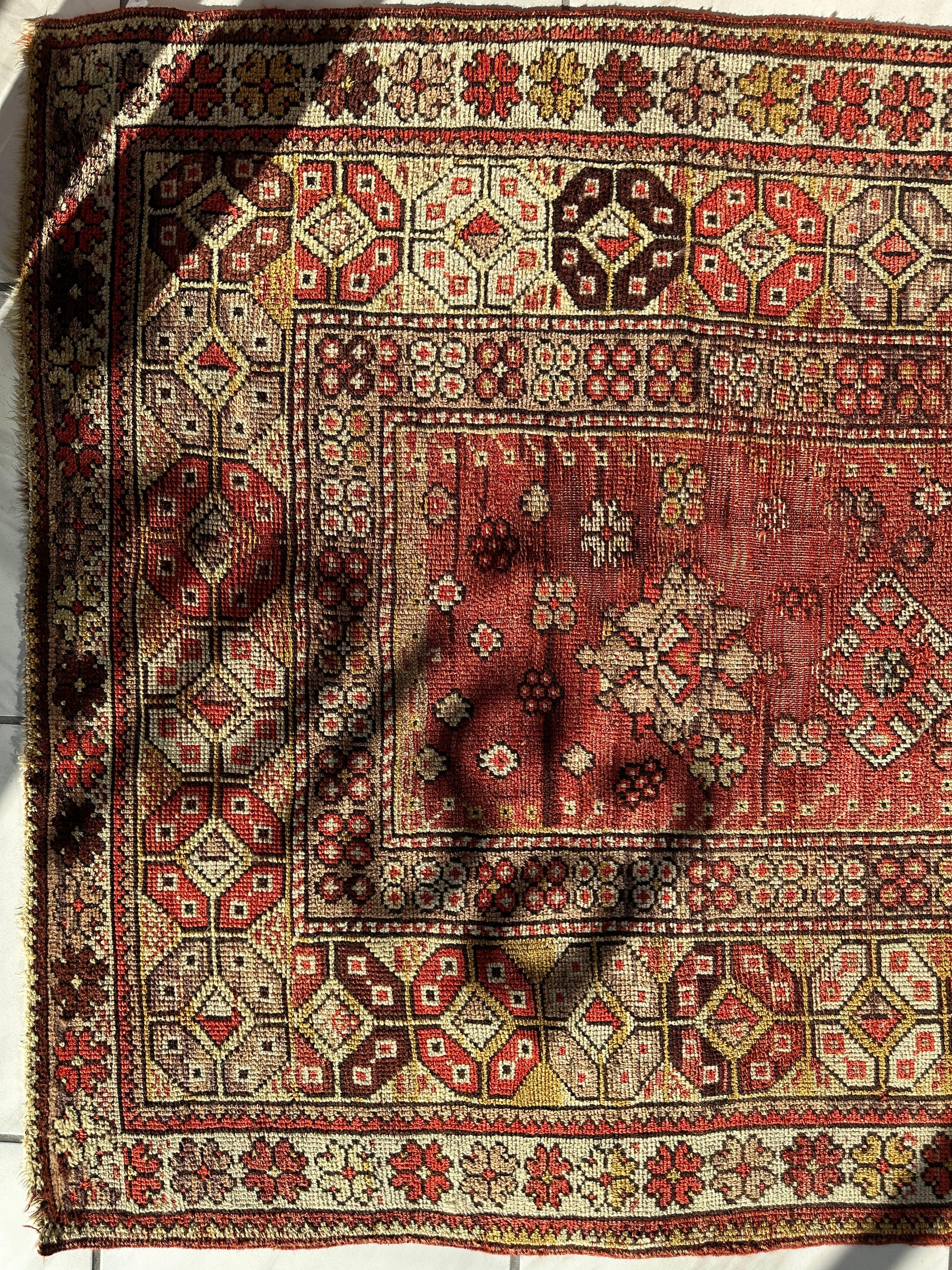 Antique Turkish Wool Distressed Prayer Rug 4’3” x 5’11” Rugistan