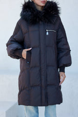 Dakota Genuine Fur Trim Down Fill Coat in Fig