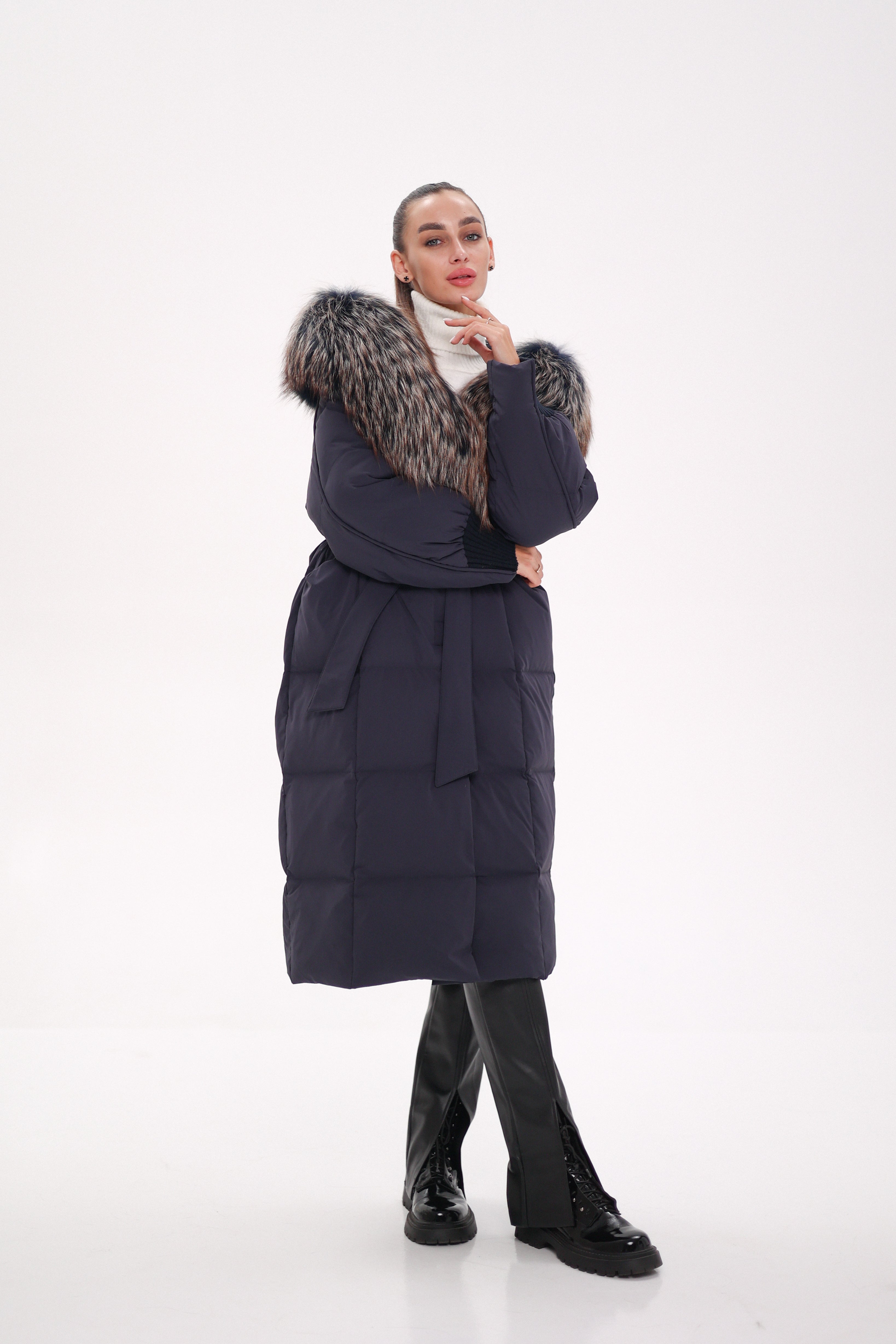 Rei Genuine Fur Trim Hooded Down Coat in Navy Alaska® Outerwear Company