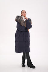 Rei Genuine Fur Trim Hooded Down Coat in Navy Alaska® Outerwear Company