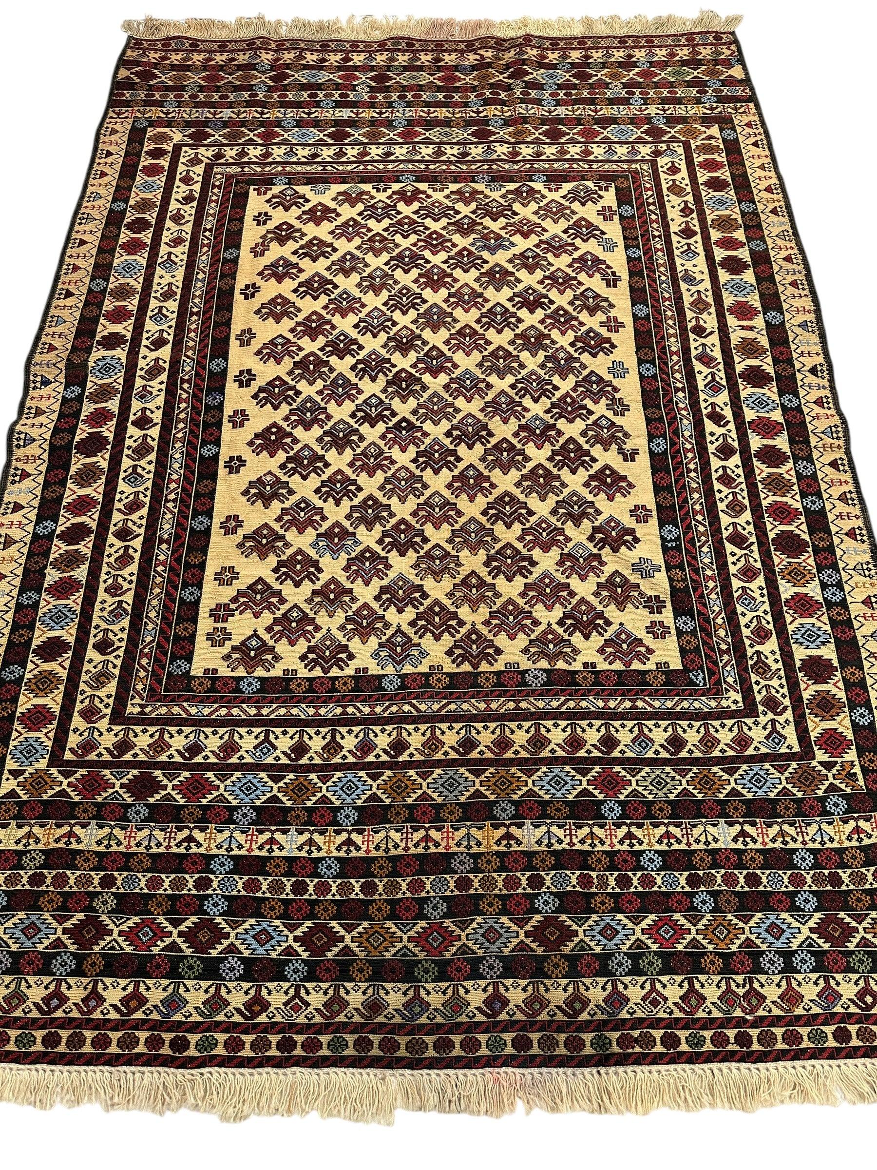 Hand-Woven Afghani Maliki Soumak Wool Kilim Rug - 4'2" x 6' Rugistan