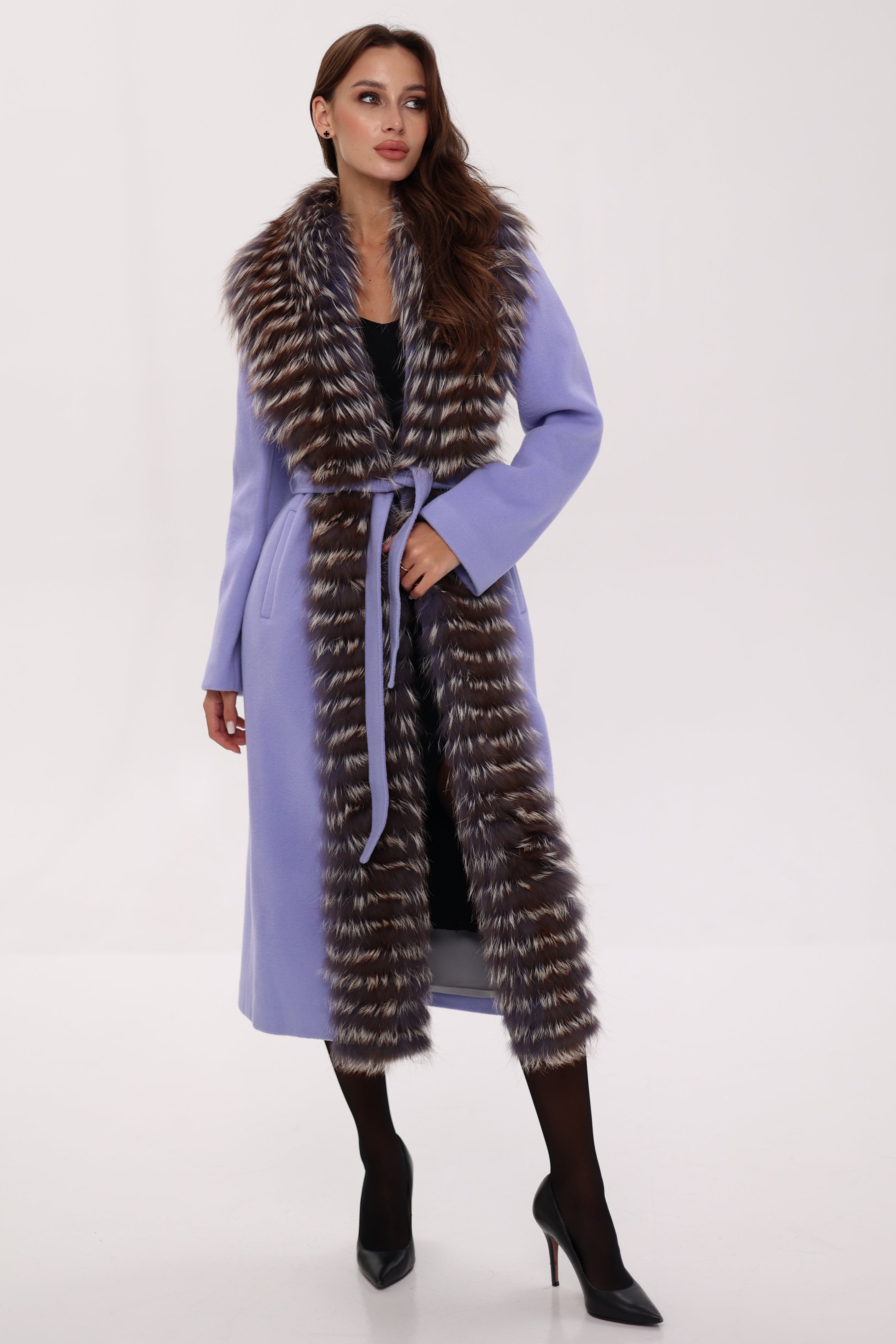 Genuine Silver Fox Virgin Wool Wrap Coat in Lavender Alaska® Outerwear Company
